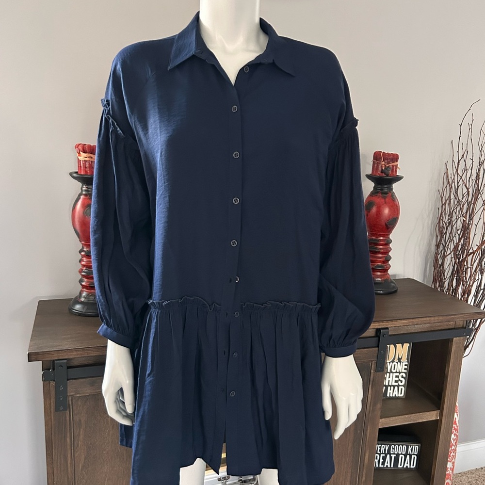 Free People Deep Blue Button-Up Tunic